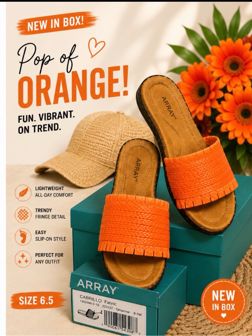 Orange Fringe Slide Sandals